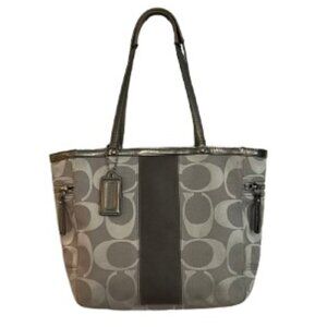 Coach Signature Stripe Light Grey Jacquard Shoulder Bag Tote (13208)